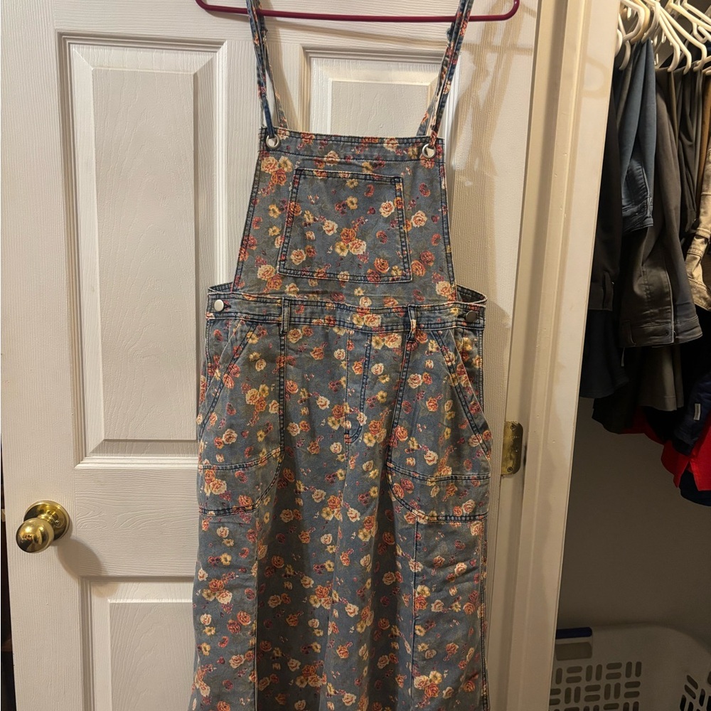 Floral Denim Wide-Leg Jumpsuit - Blue Floral